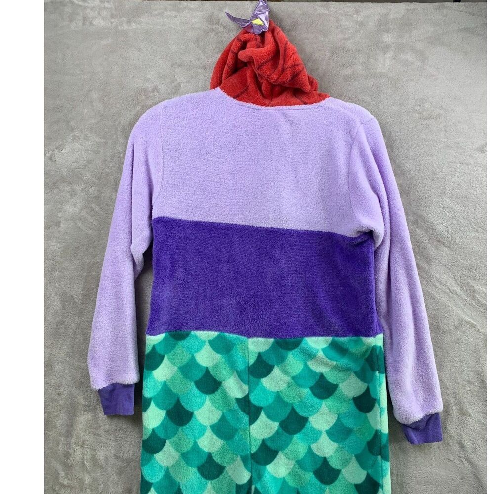 Disney Womens S Ariel Little Mermaid Purple Fleece Zip One Piece Costume Pajamas - Picture 2 of 13